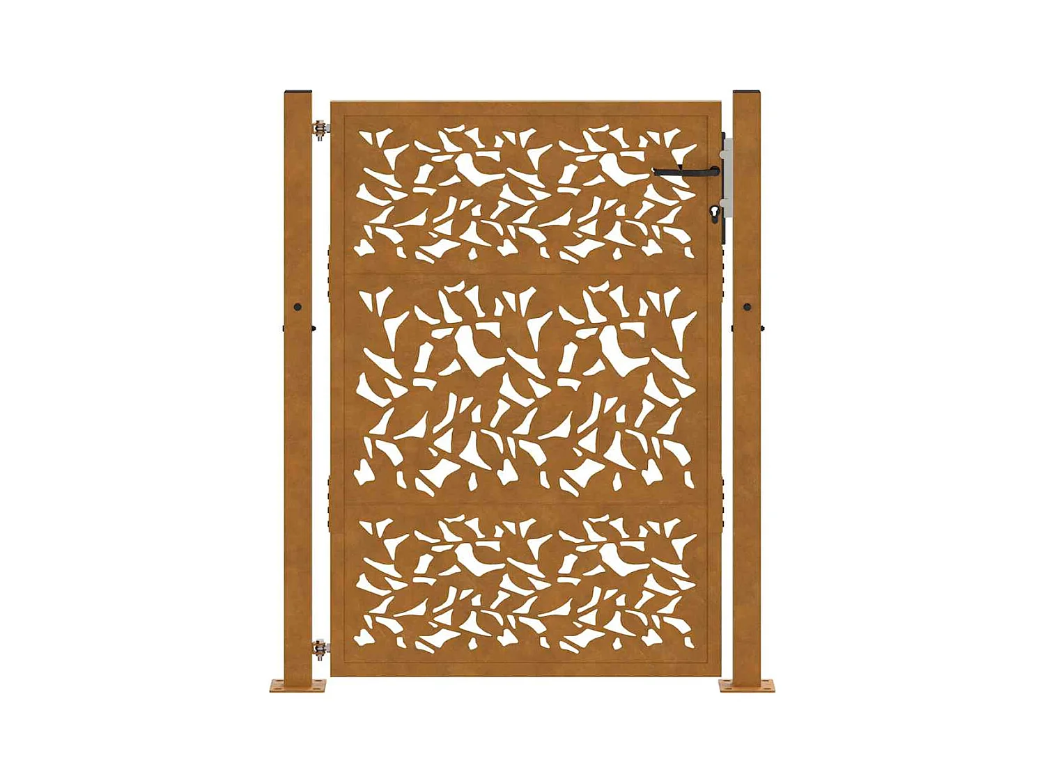 Puerta de jardín de acero resistente a la intemperie con diseño de hojas.