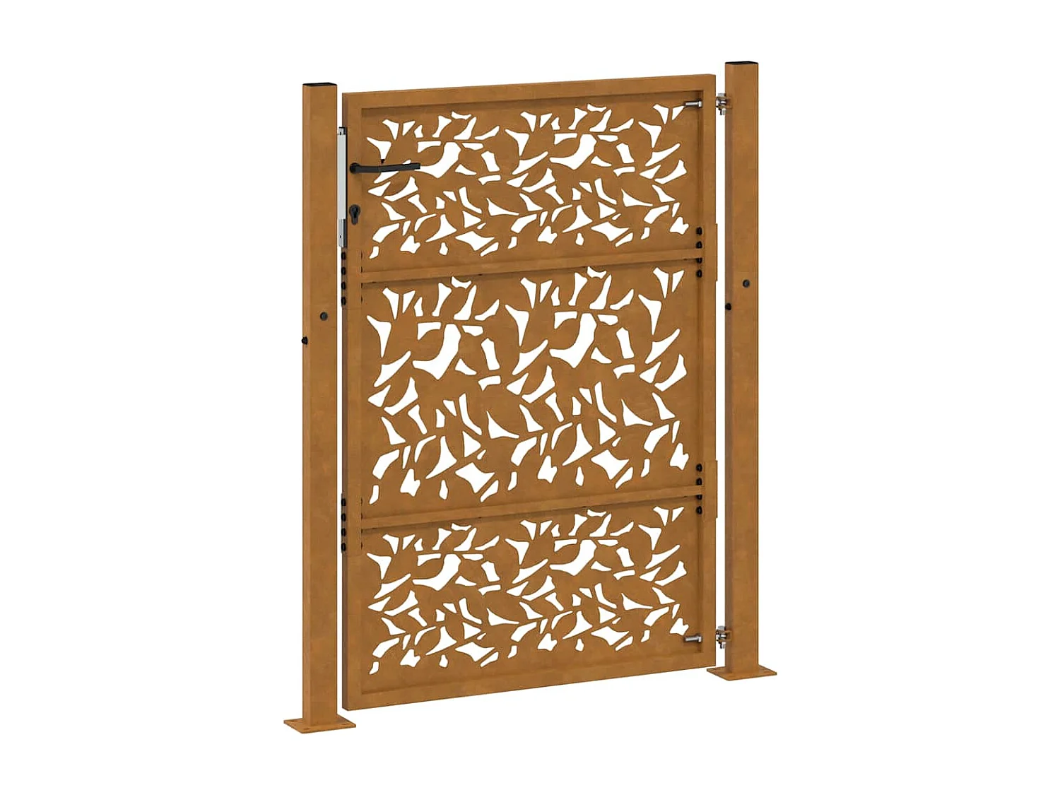 Puerta de jardín de acero resistente a la intemperie con diseño de hojas.