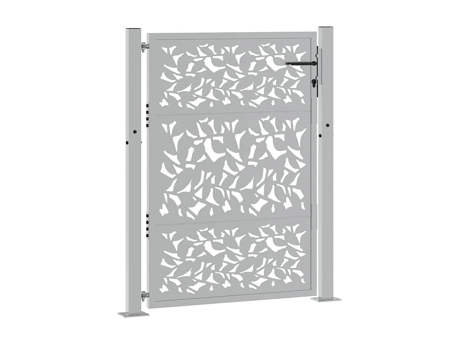 Puerta de jardín de acero resistente a la intemperie con diseño de hojas.