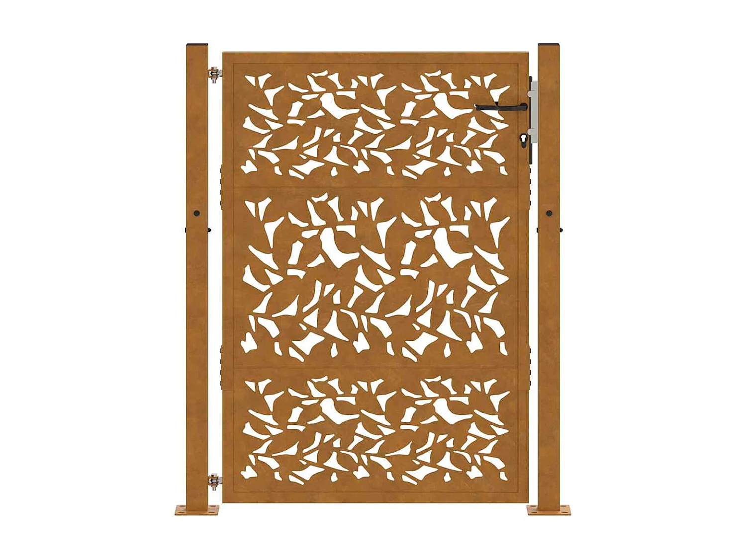 Puerta de jardín de acero resistente a la intemperie con diseño de hojas.