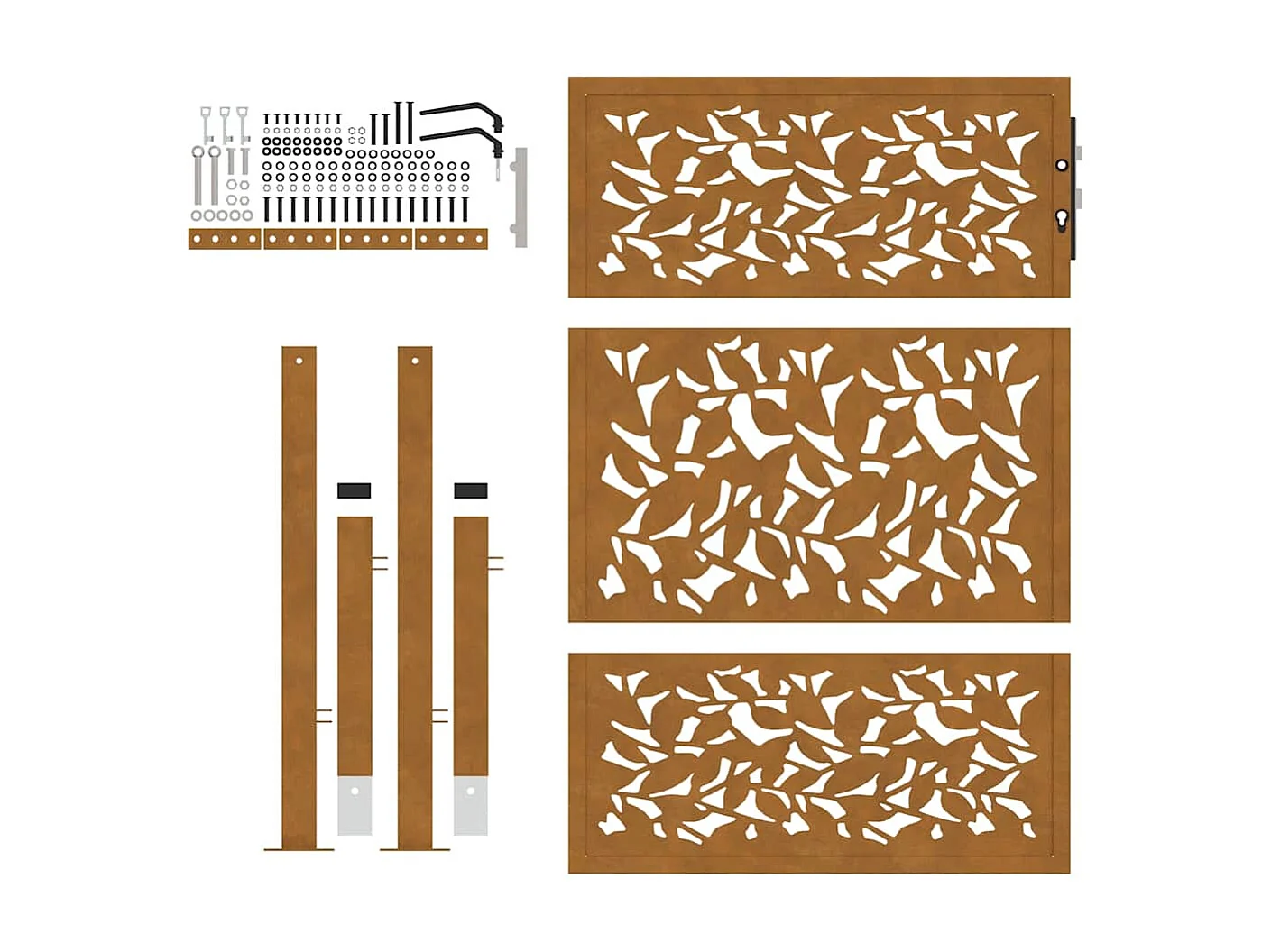 Puerta de jardín de acero resistente a la intemperie con diseño de hojas.