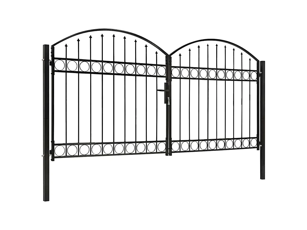 Cancello doppio con parte superiore arcuata Acciaio 300x125 cm Nero