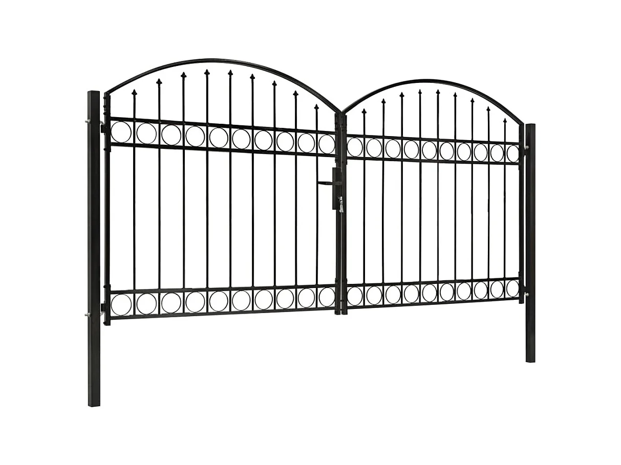 Cancello doppio con parte superiore arcuata Acciaio 300x125 cm Nero