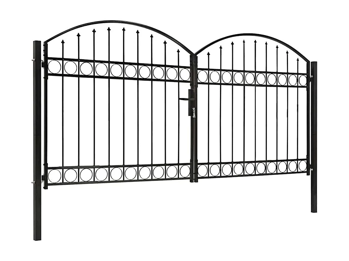 Portillon double porte avec dessus arqué Acier 300x125 cm Noir