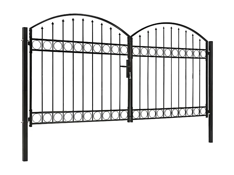Portillon double porte avec dessus arqué Acier 300x125 cm Noir
