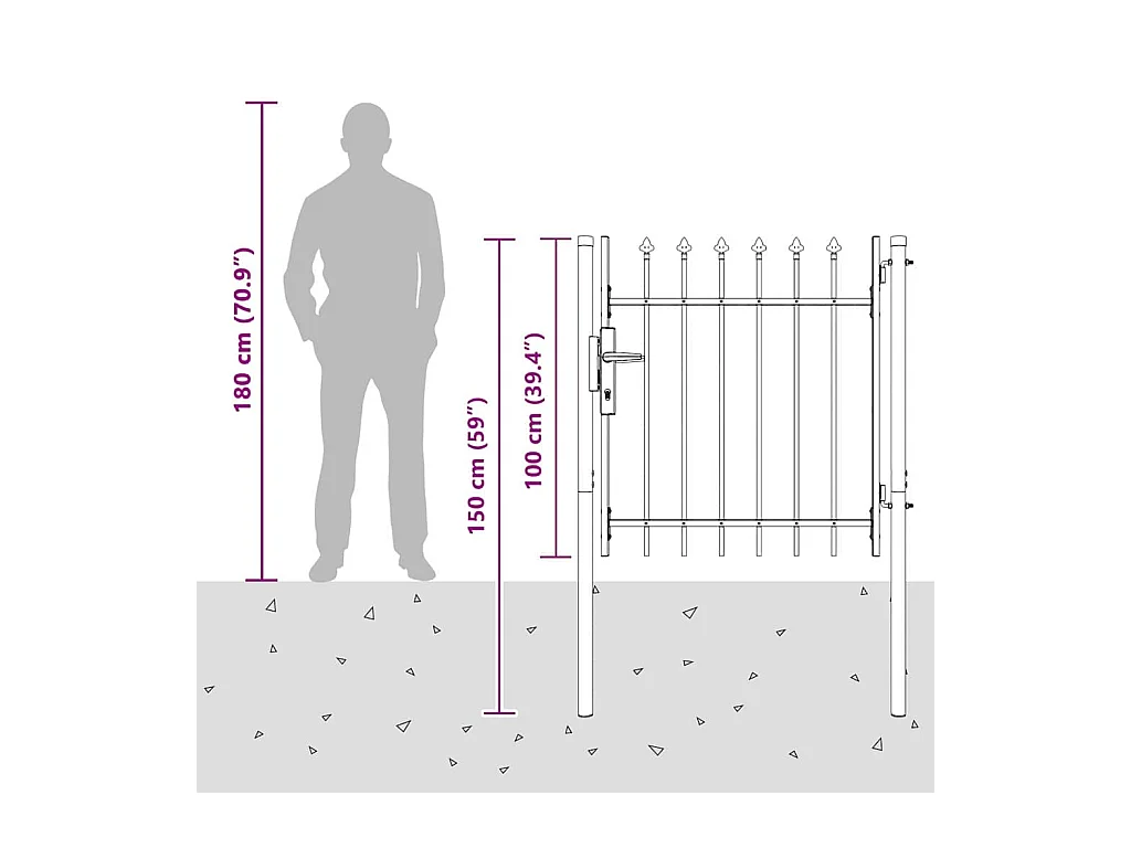 Cancello per recinzione grigio 100 x 100 cm in acciaio verniciato a polvere
