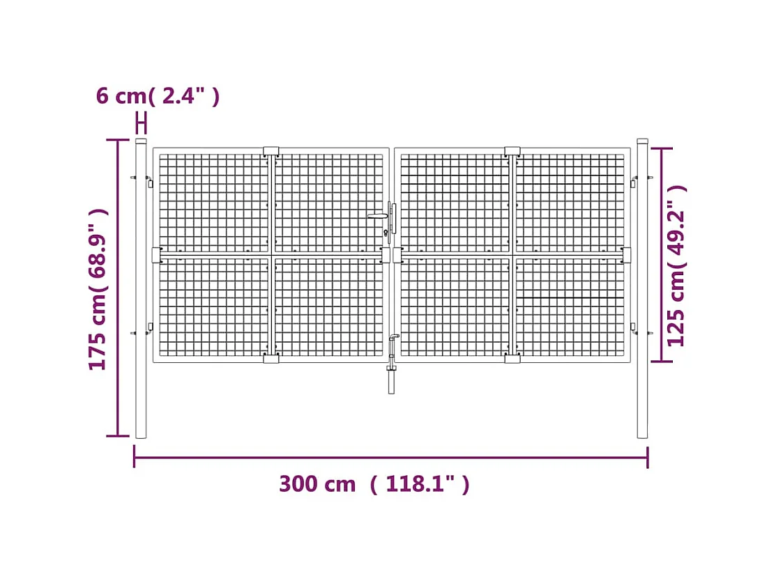 Portail de jardin grillagé Anthracite 300 x 125 cm Acier galvanisé