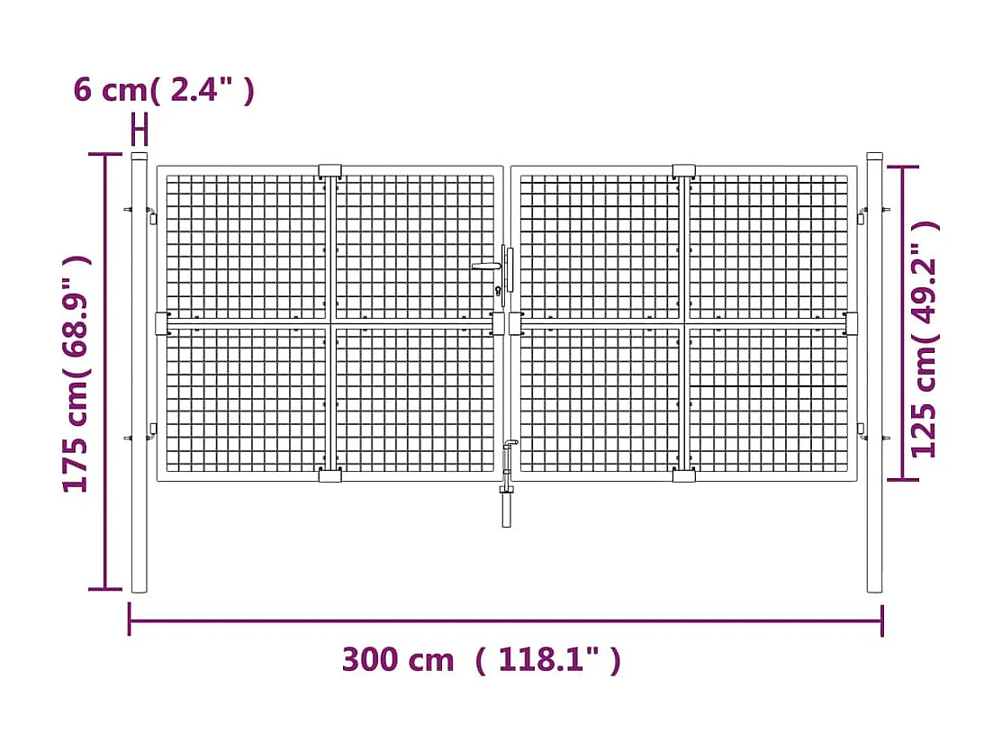 Portail de jardin grillagé Anthracite 300 x 125 cm Acier galvanisé