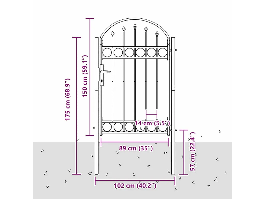 Puerta de valla gris de 100 x 150 cm de acero con recubrimiento en polvo