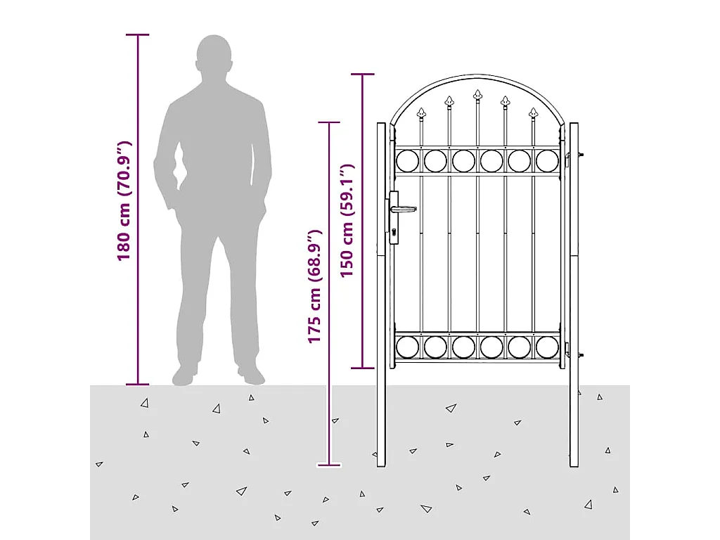 Puerta de valla gris de 100 x 150 cm de acero con recubrimiento en polvo