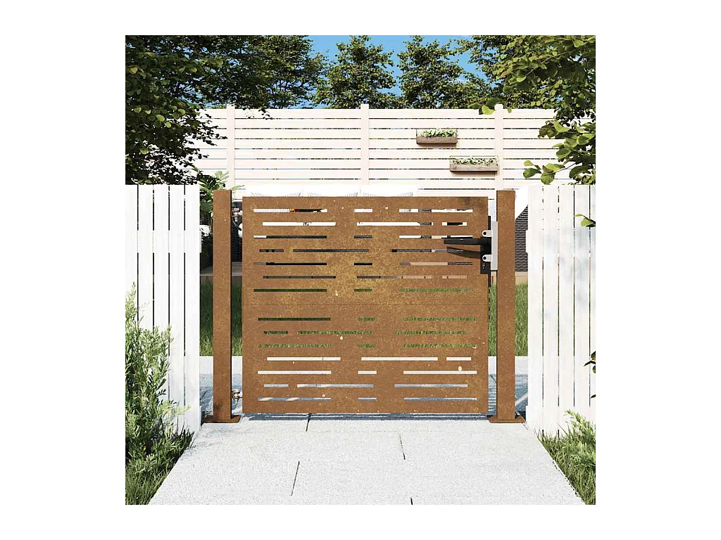 Puerta de jardín 105x80 cm acero corten diseño cuadrado