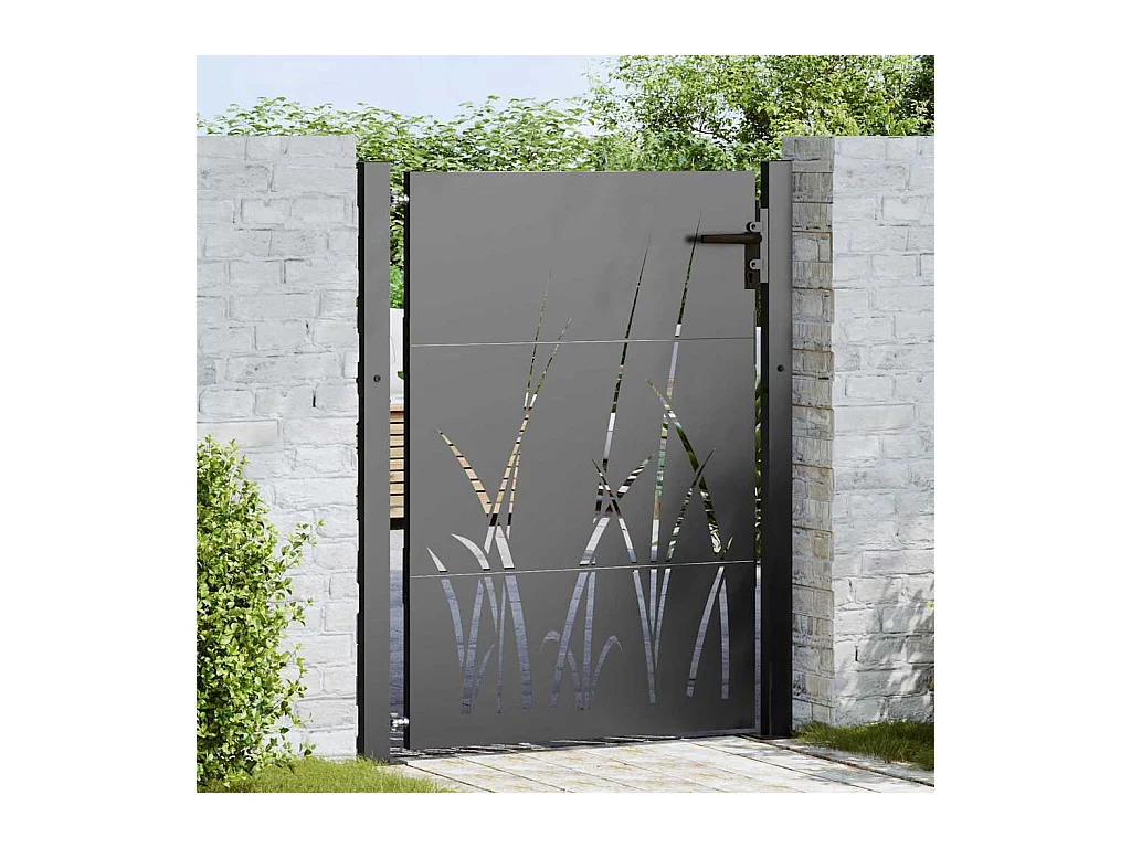 Puerta de jardín negra de 105 x 150 cm de acero con recubrimiento en polvo