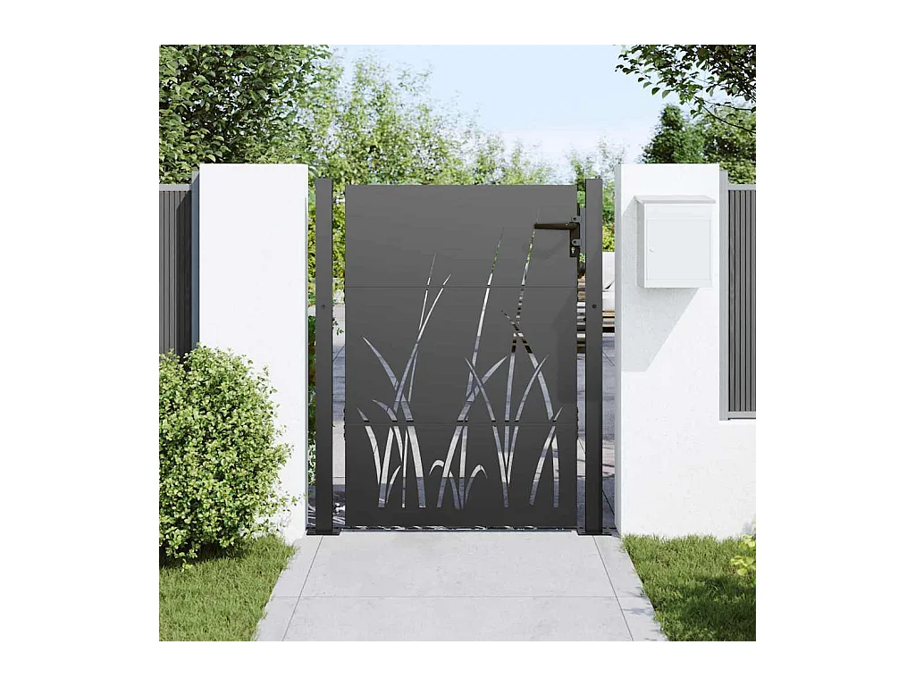 Puerta de jardín negra de 105 x 150 cm de acero con recubrimiento en polvo