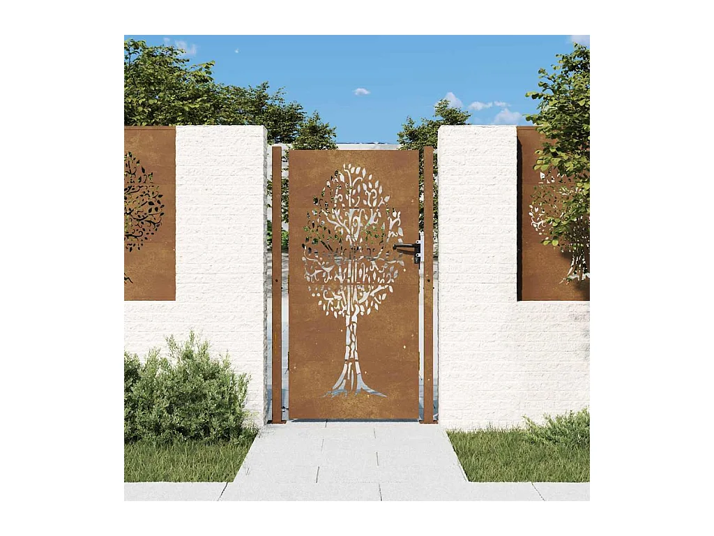 Puerta de jardín 105x205 cm acero corten diseño árbol