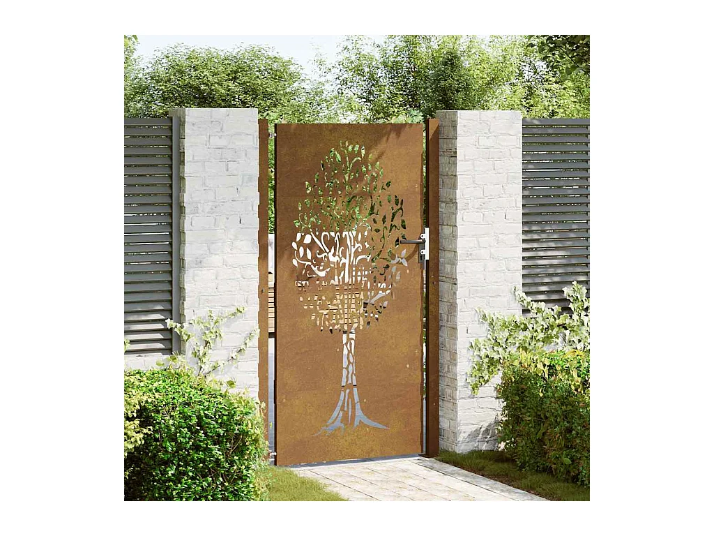 Puerta de jardín 105x205 cm acero corten diseño árbol