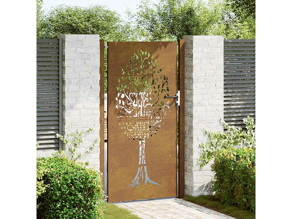 Portail de jardin 105x205 cm acier corten conception de l'arbre