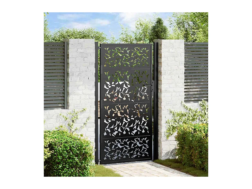 Puerta de jardín negra 105x180 cm diseño de hoja de acero