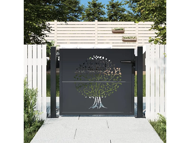 Portail de jardin anthracite 105x80 cm acier conception d'arbre