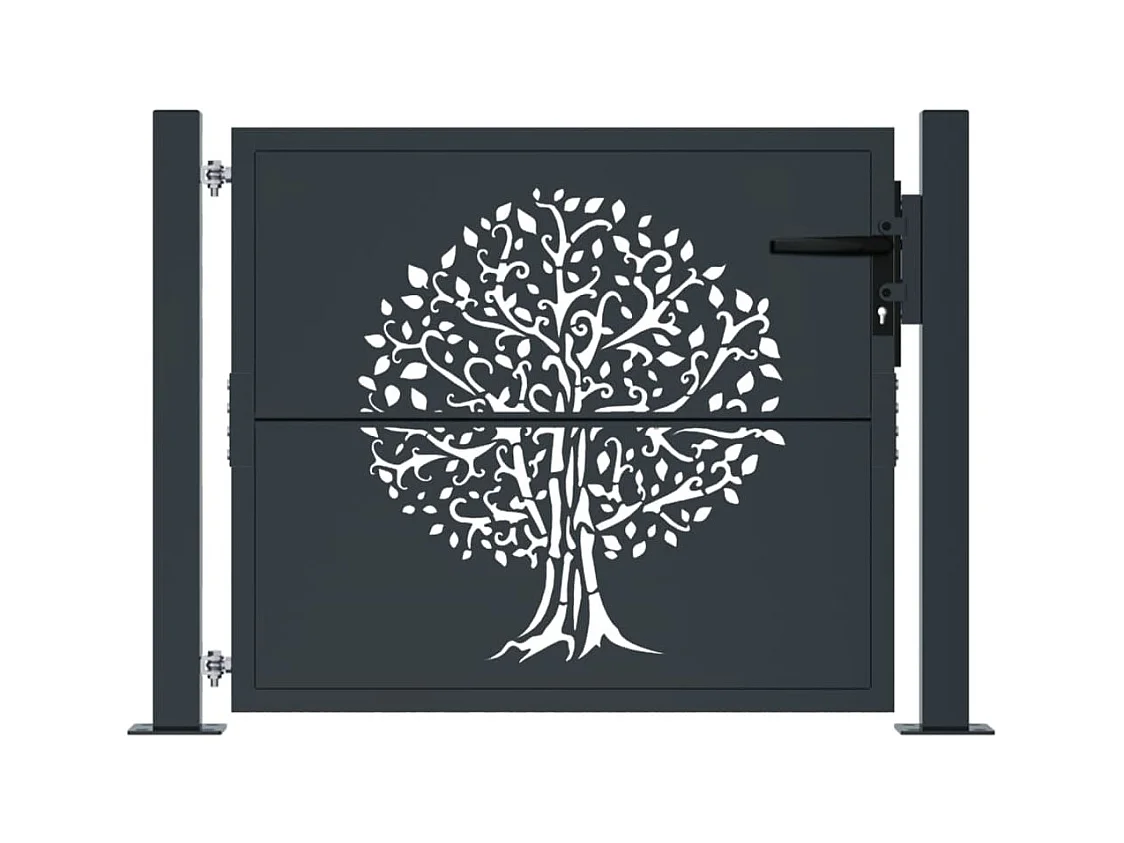 Portail de jardin anthracite 105x80 cm acier conception d'arbre