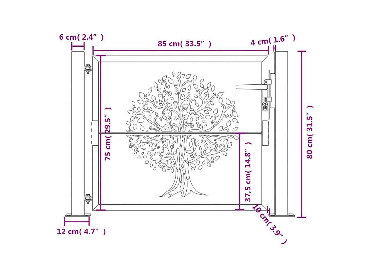 Antraciet tuinpoort 105x80 cm stalen boomdesign