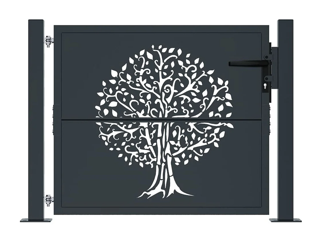 Puerta de jardín antracita 105x80 cm de acero con diseño de árbol