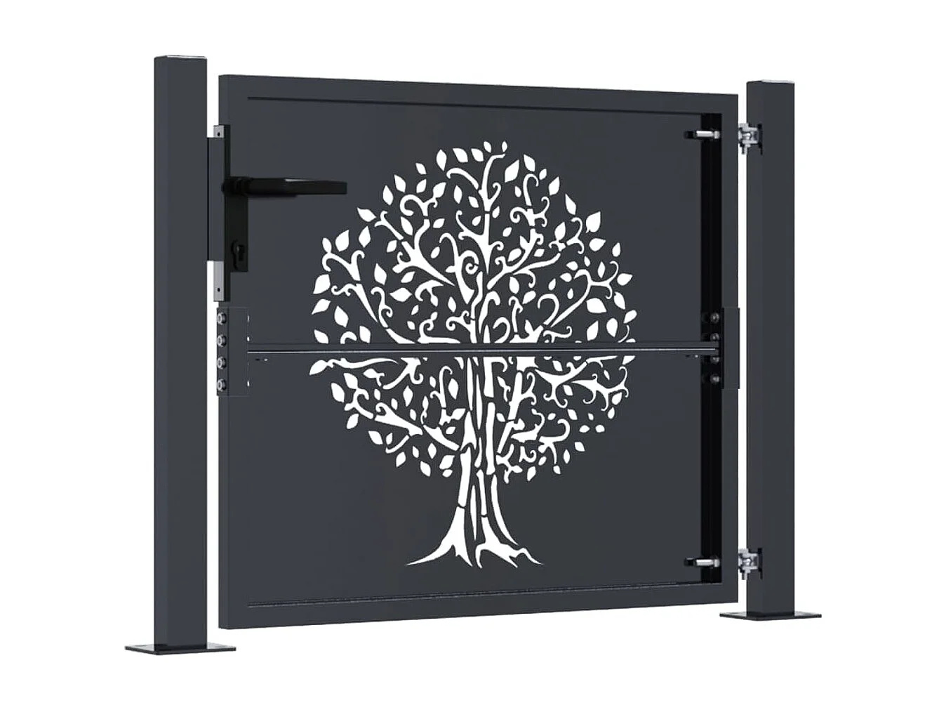Puerta de jardín antracita 105x80 cm de acero con diseño de árbol