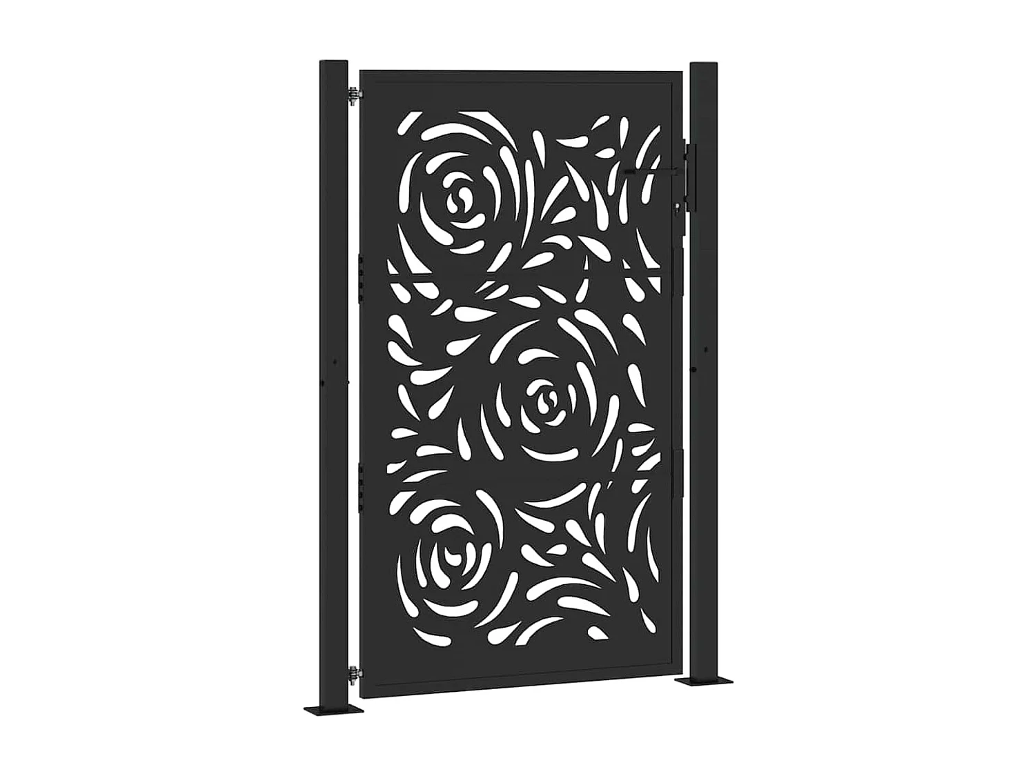 Cancello da giardino nero 105x155 cm in acciaio con motivo a fiamma