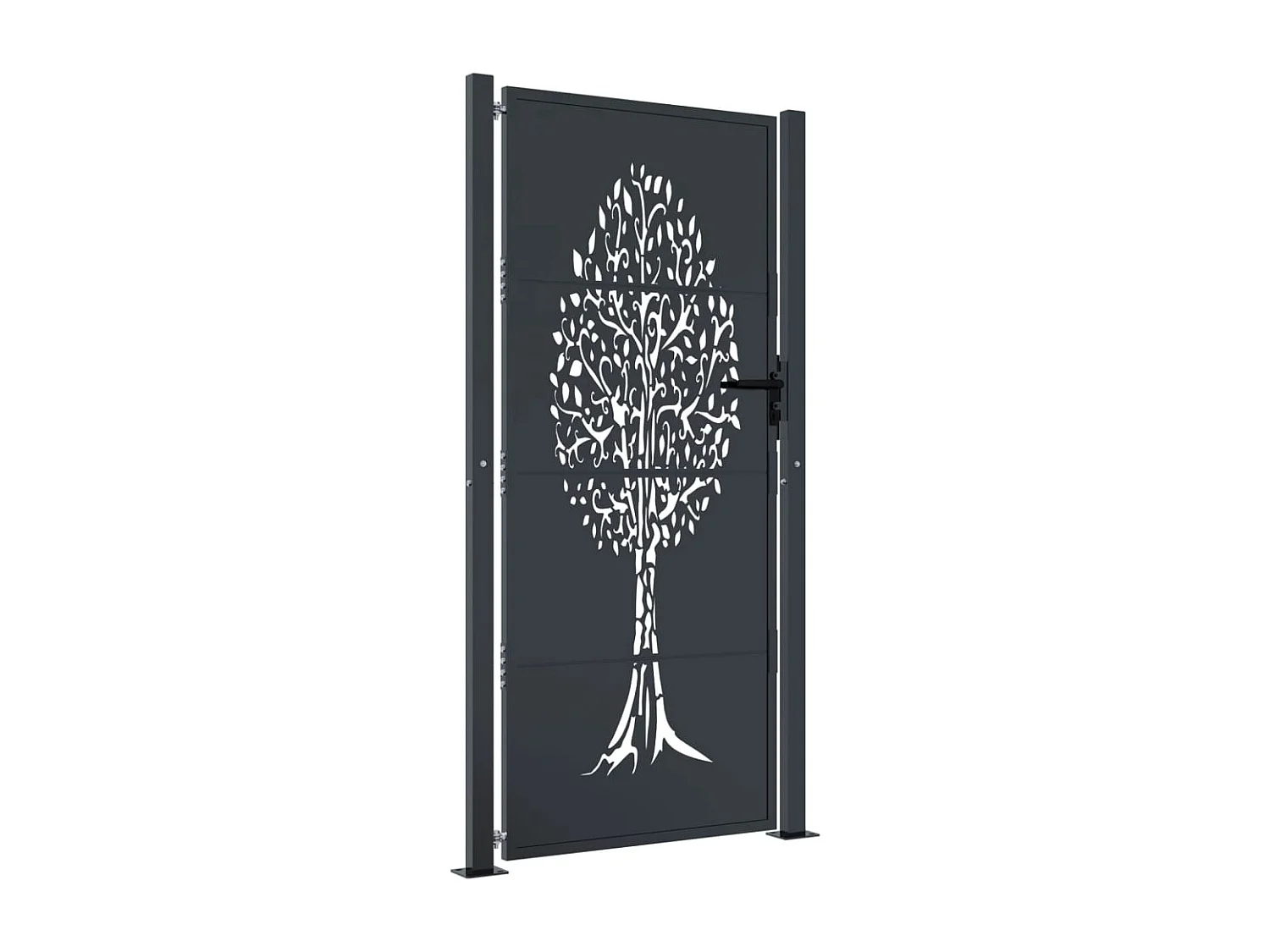 Cancello da giardino antracite 105x180cm in acciaio con motivo ad albero