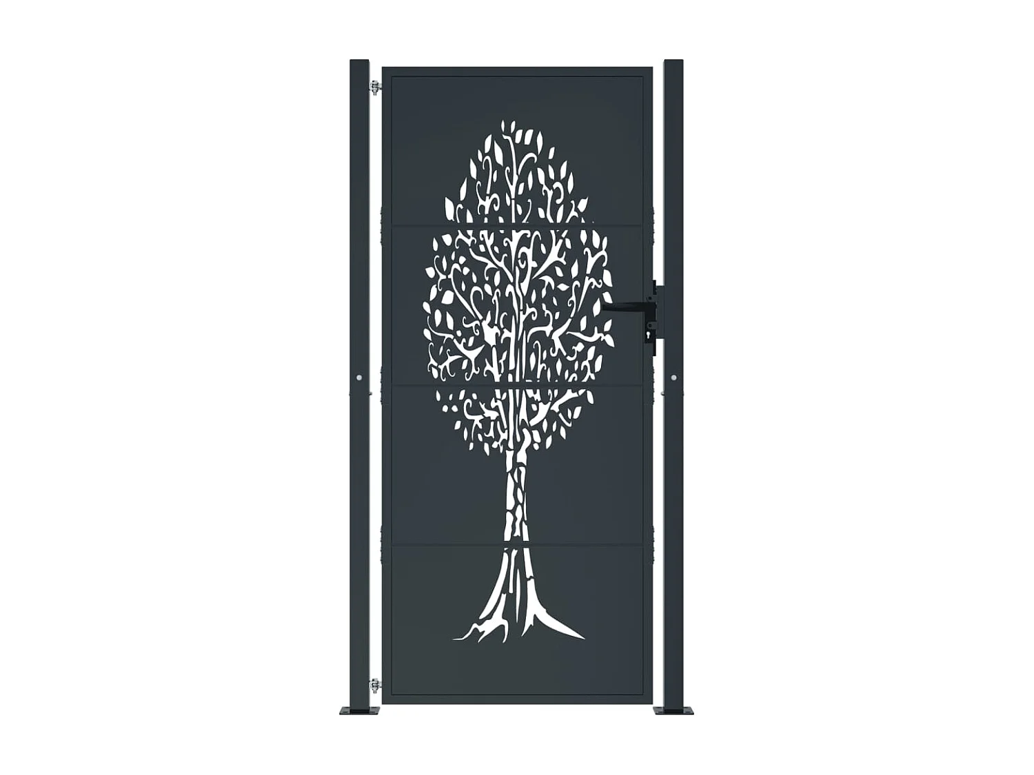 Cancello da giardino antracite 105x180cm in acciaio con motivo ad albero
