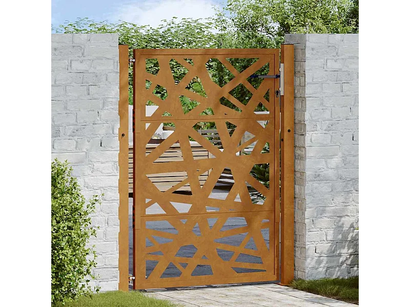 Puerta de jardín de acero resistente a la intemperie con diseño ligero.