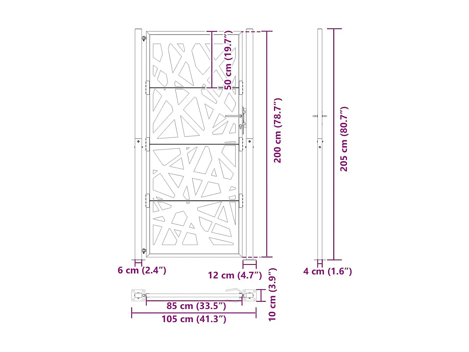 Puerta de jardín negra 105x205 cm acero diseño ligero