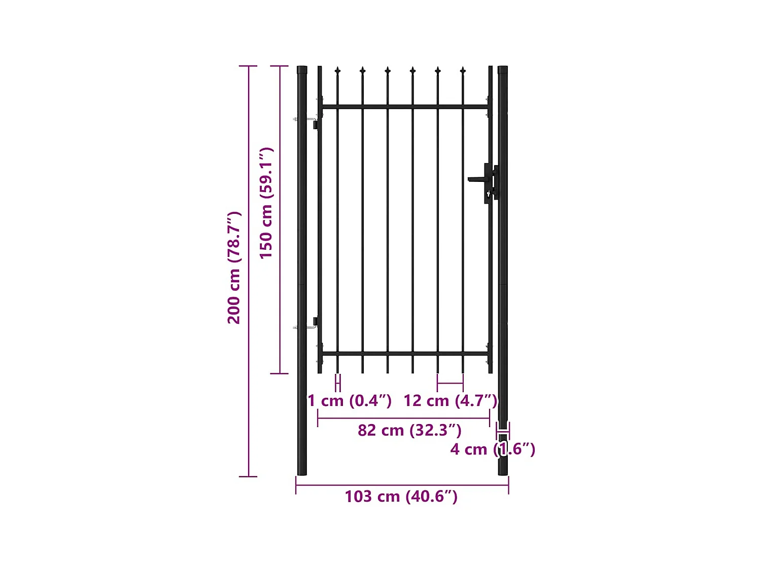 Puerta simple con punta de acero 1x1,5 m Negra