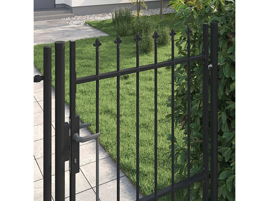 Cancello singolo con punta superiore Acciaio 1x1,5 m Nero
