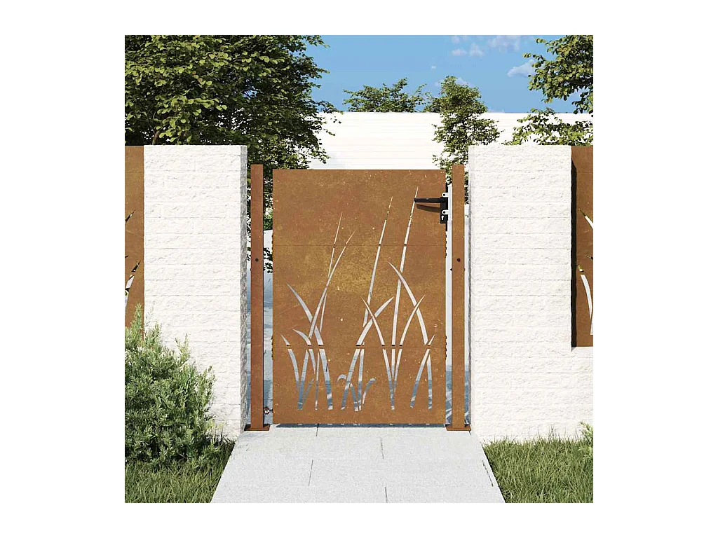 Puerta de jardín 105x130 cm acero corten diseño césped