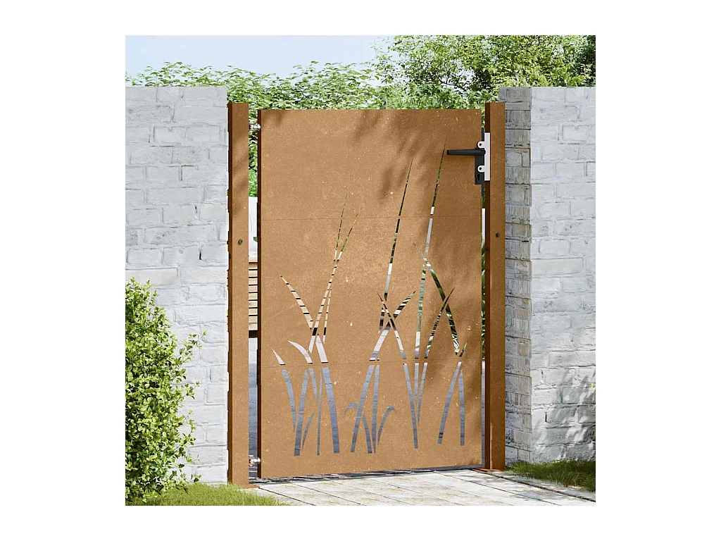 Puerta de jardín 105x130 cm acero corten diseño césped