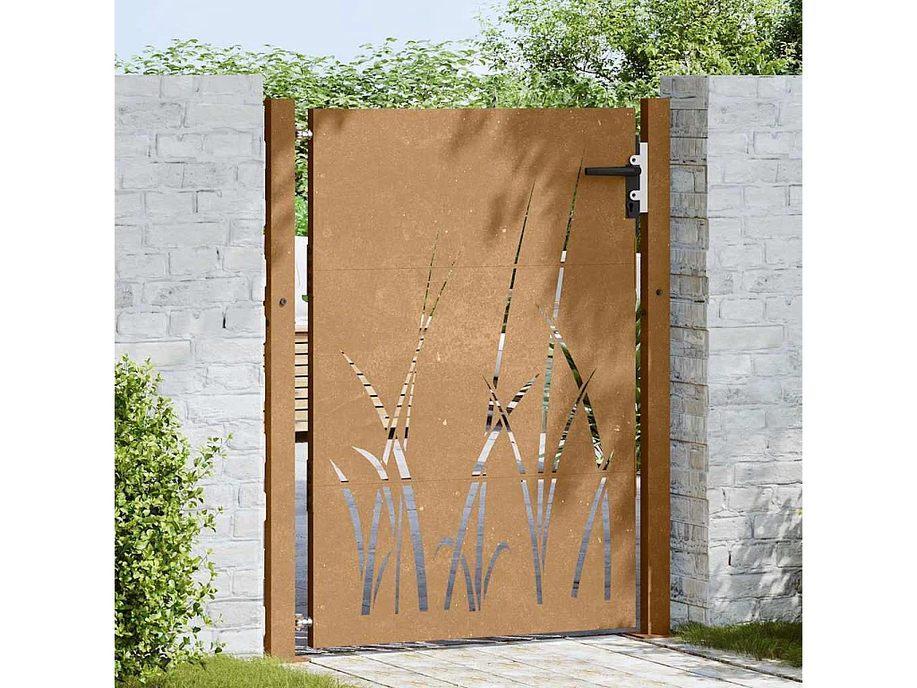 Cancello da giardino 105x130 cm in acciaio corten design erba