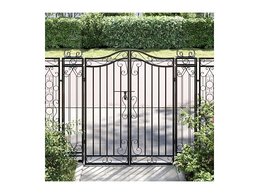 Puerta de jardín negra 121x8x120 cm de hierro forjado