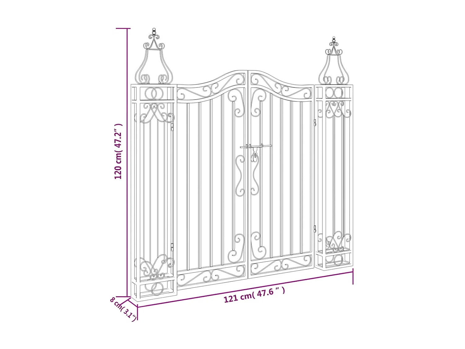Portail de jardin noir 121x8x120 cm fer forgé