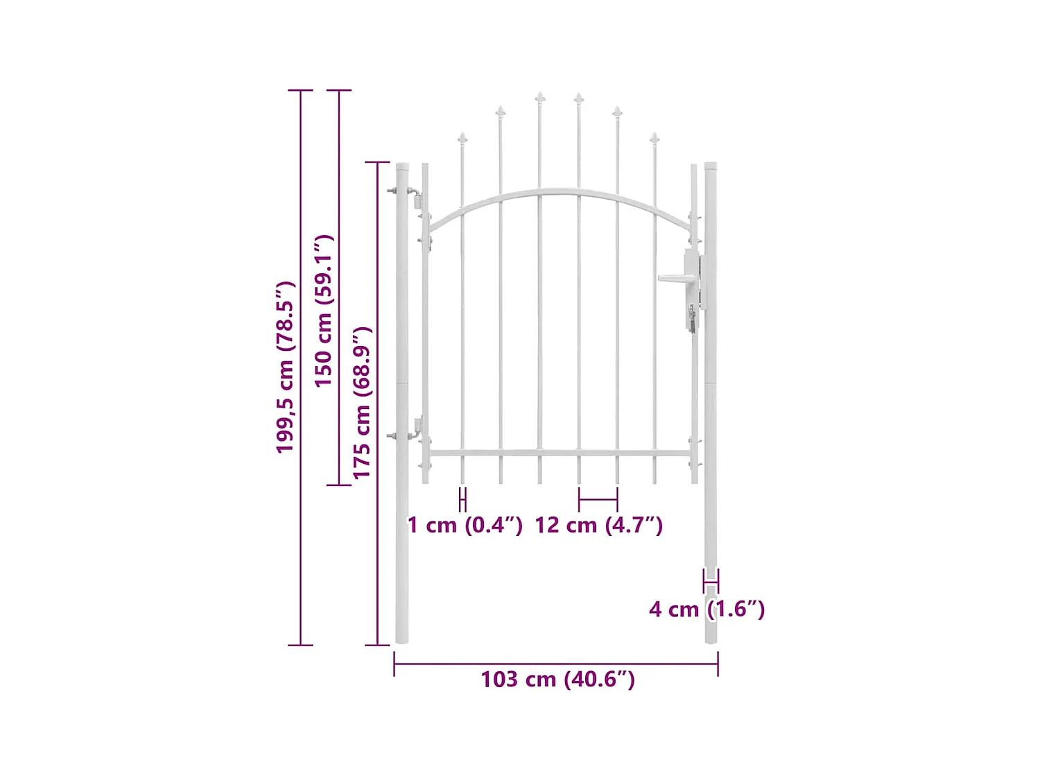 Puerta de jardín de acero 1 x 2 m blanca