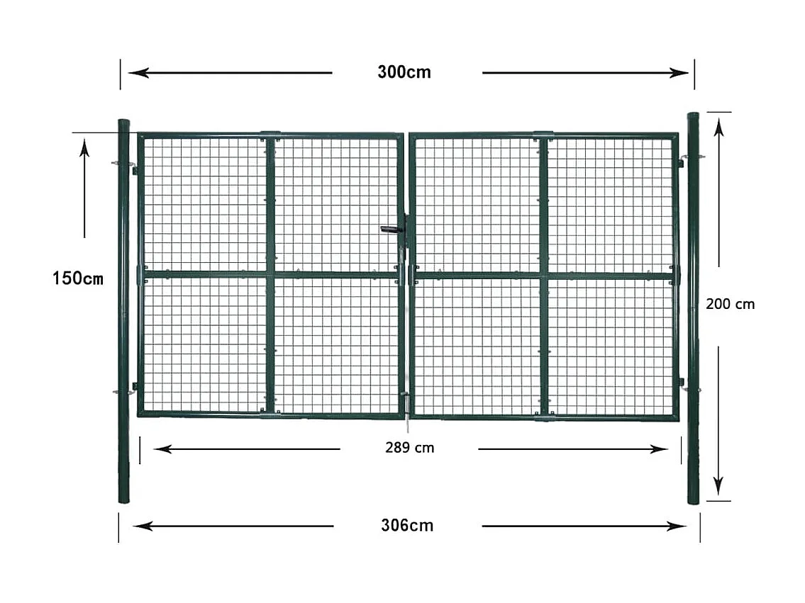 Cancello per recinzione a doppia porta in acciaio verniciato a polvere