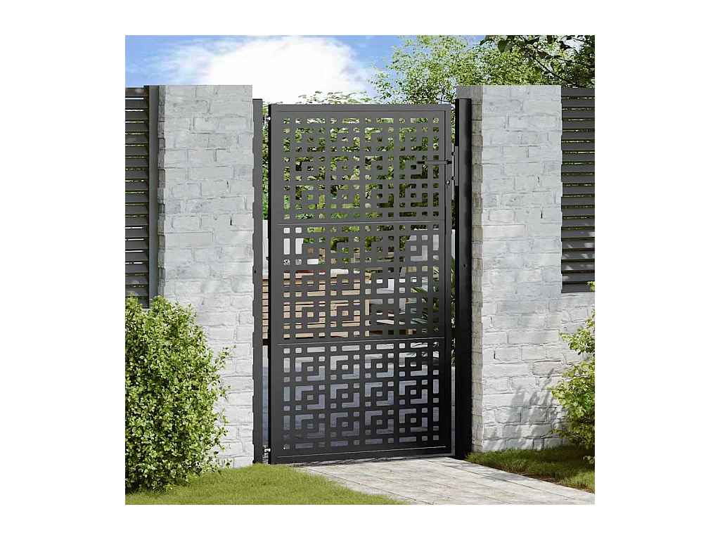 Puerta de jardín negra de 105x155 cm con diseño de cruz de acero