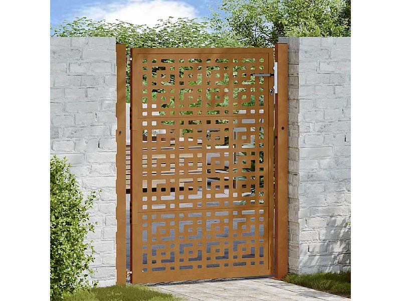 Puerta de jardín de acero resistente a la intemperie con diseño en forma de cruz