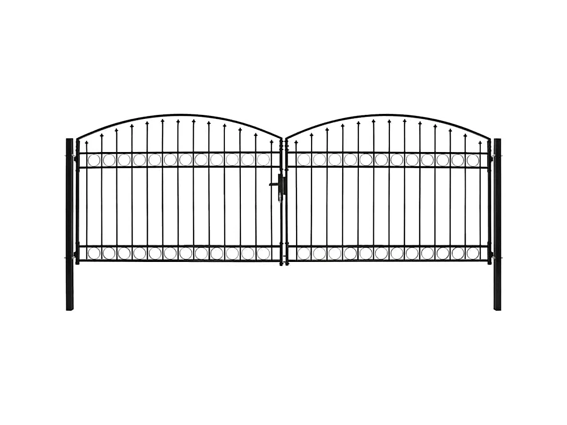 Portillon double porte avec dessus arqué Acier 400x125 cm Noir