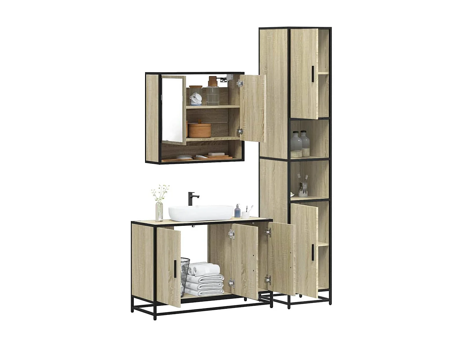 Ensemble de meubles de salle de bain 3 pcs chêne sonoma