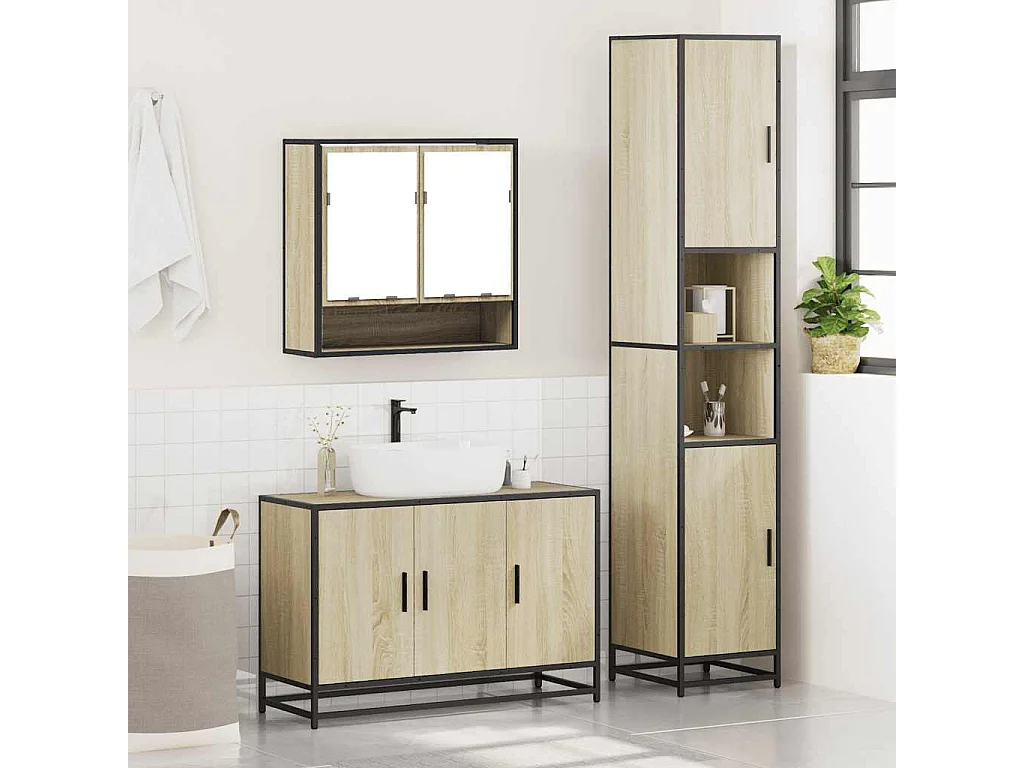 Ensemble de meubles de salle de bain 3 pcs chêne sonoma