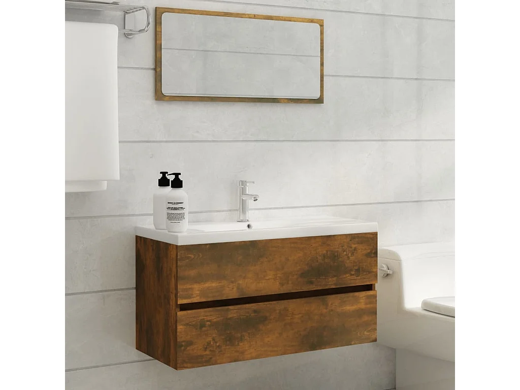 Mobile lavabo in rovere affumicato 90x38,5x45 cm in legno ingegnerizzato