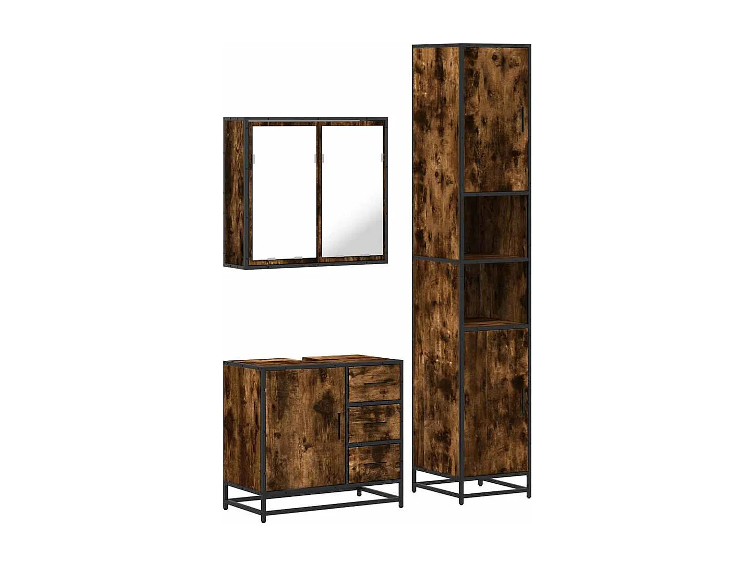 Set di mobili da bagno 3 pezzi Rovere affumicato