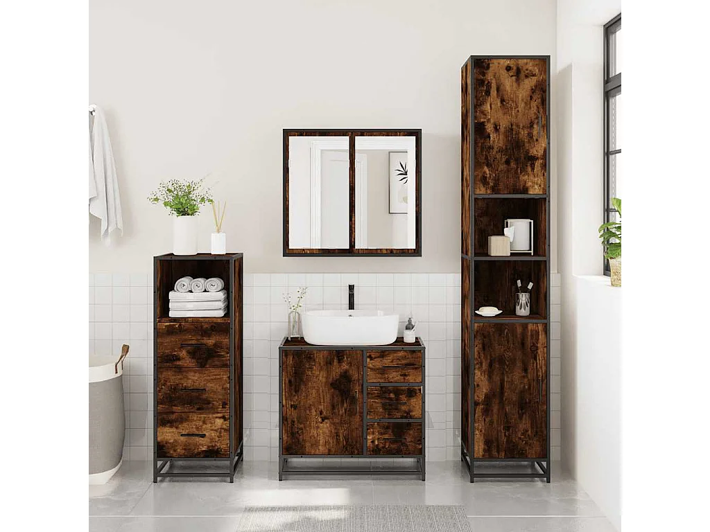 Set di mobili da bagno 3 pezzi Rovere affumicato