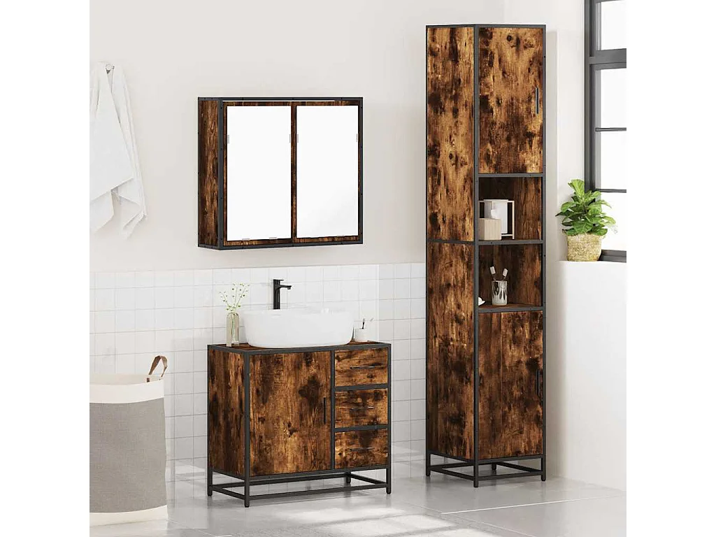 Set di mobili da bagno 3 pezzi Rovere affumicato