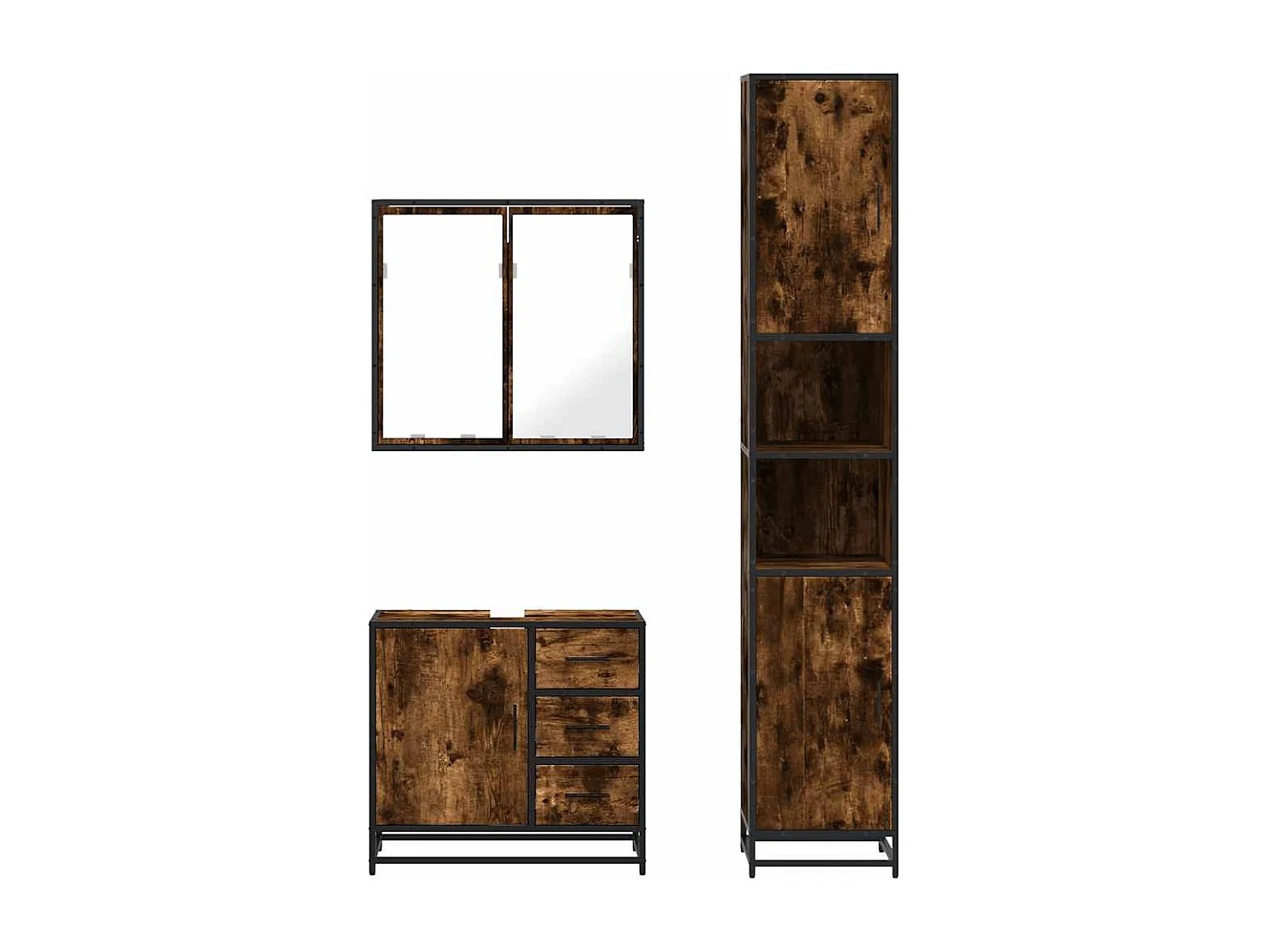 Set di mobili da bagno 3 pezzi Rovere affumicato